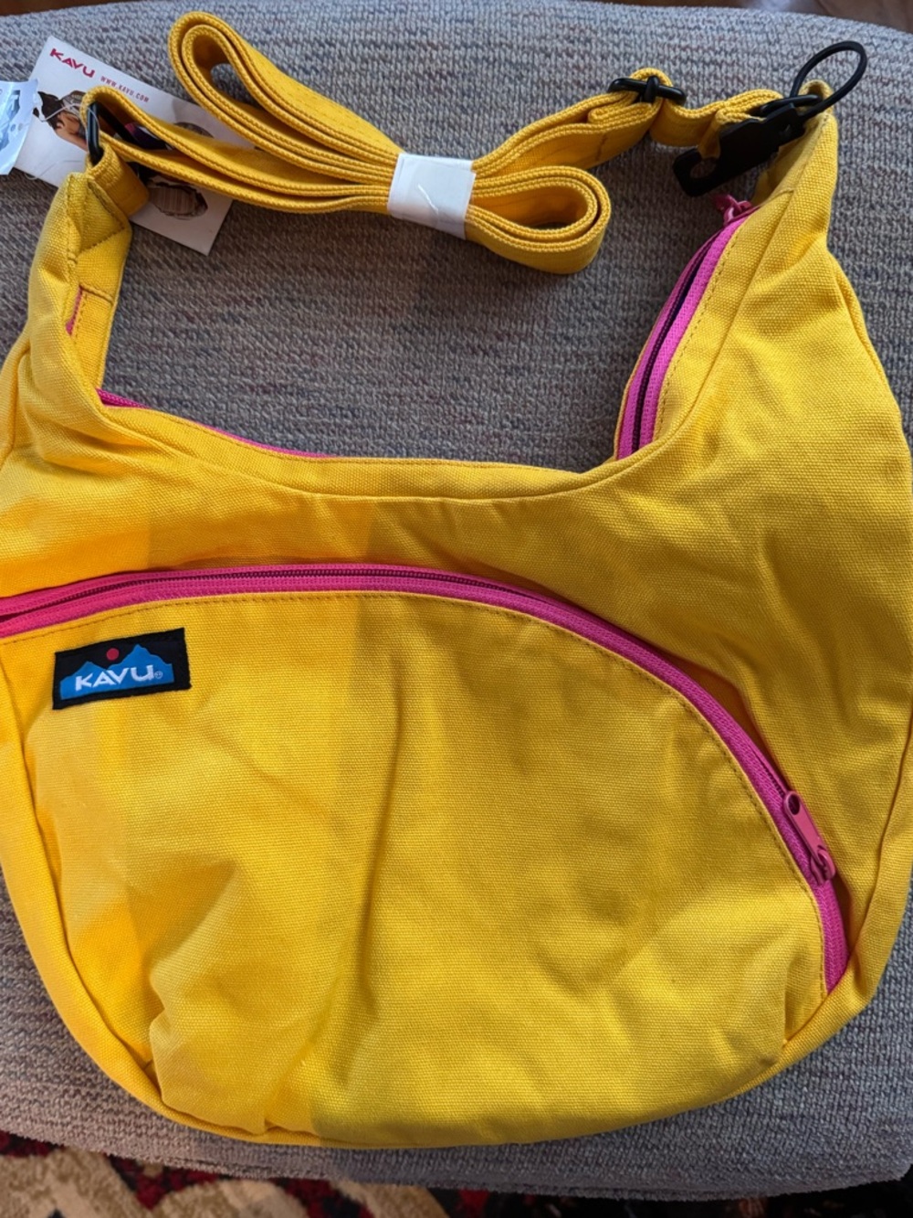 Kavu Yellow Crossbody Bag with Pink Zippers
